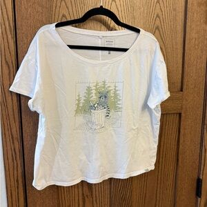 Prana White Short-Sleeve Tee with Forest Raccoon Graphic